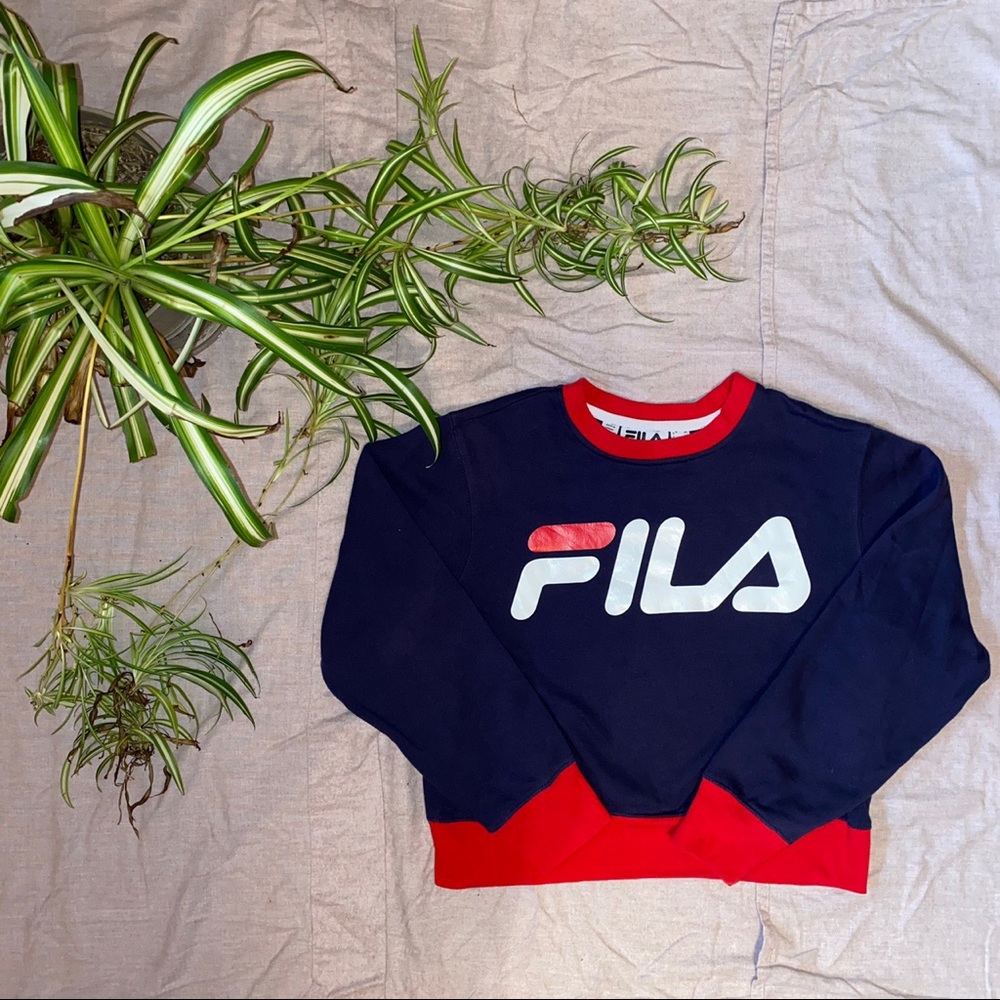 red white & blue cropped fila sweatshirt